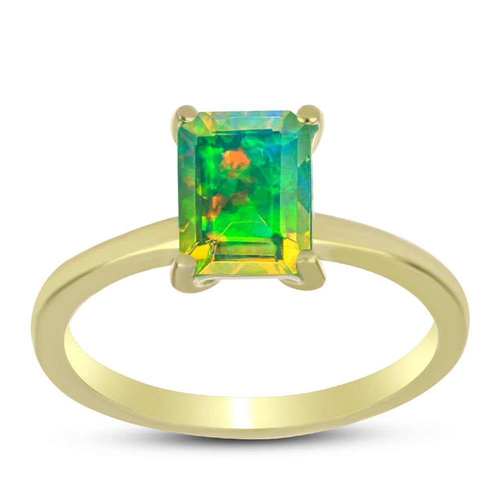 Inel din Argint 925 Placat cu Aur ( 2.02 grame ) cu Opal Verde Etiopian Lega Dembi 0.88 Carate