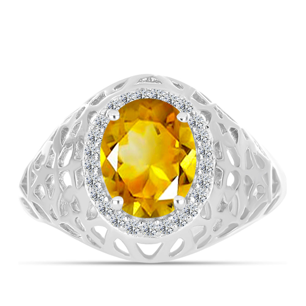Inel din Argint 925 ( 3.12 grame ) cu Citrin Ural și Topaz Alb 1.89 Carate