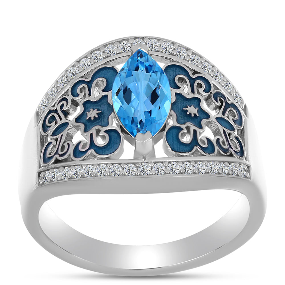 Inel din Argint 925 ( 5.04 grame ) cu Topaz Swiss Blue și Topaz Alb 1.45 Carate 3 