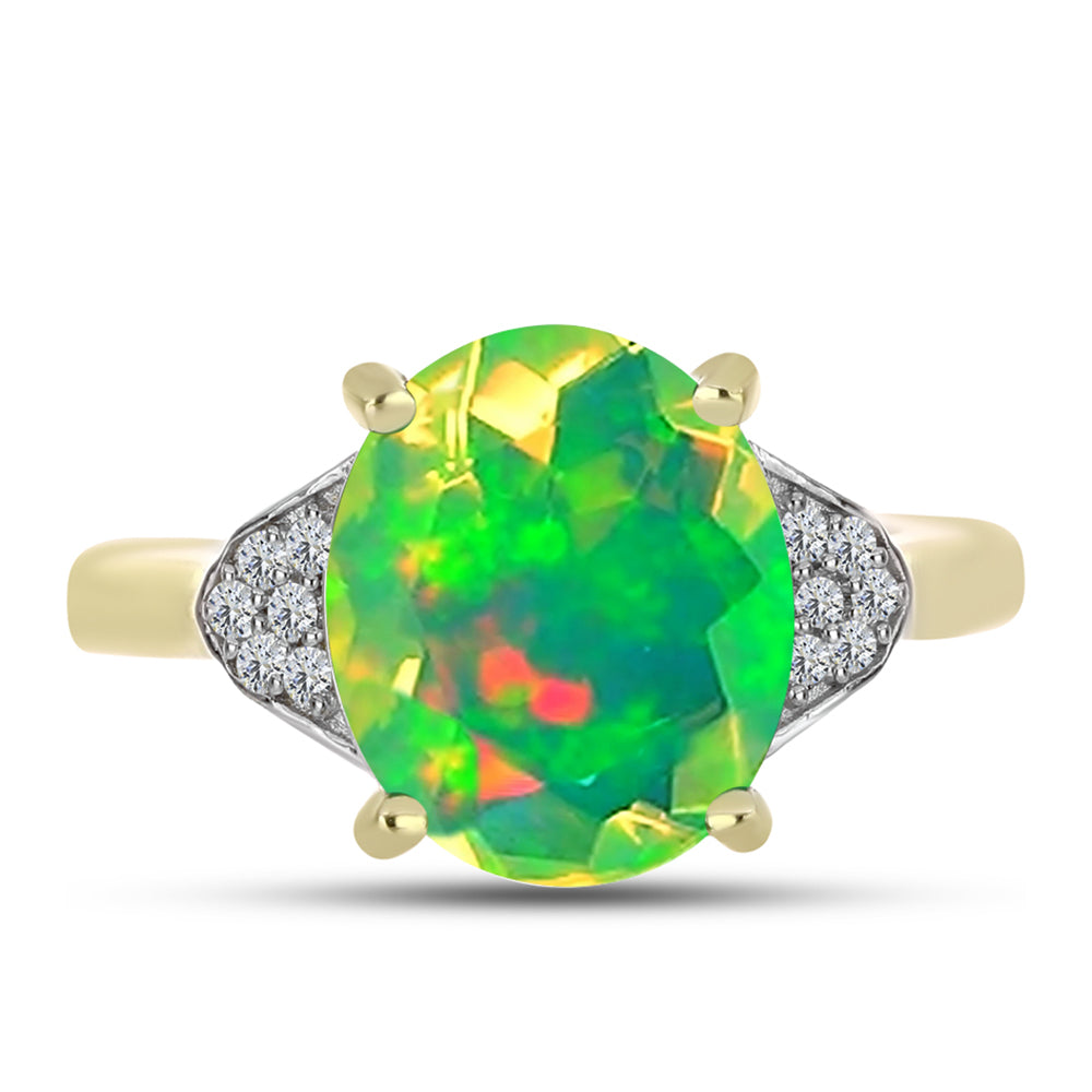 Inel din Argint 925 Placat cu Aur ( 3.08 grame ) cu Opal Verde Etiopian Lega Dembi și Topaz Alb 2.59 Carate 1 