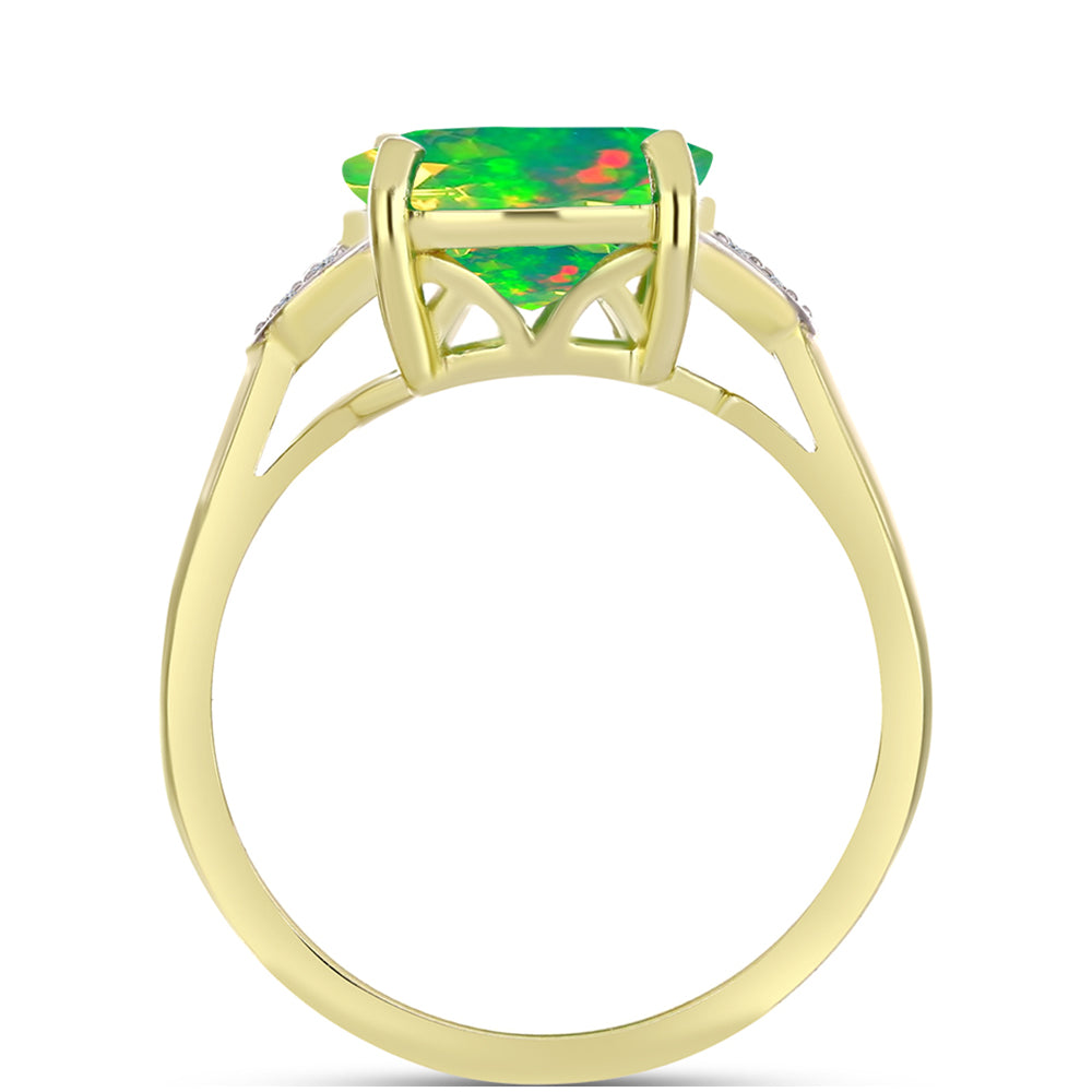 Inel din Argint 925 Placat cu Aur ( 3.08 grame ) cu Opal Verde Etiopian Lega Dembi și Topaz Alb 2.59 Carate
