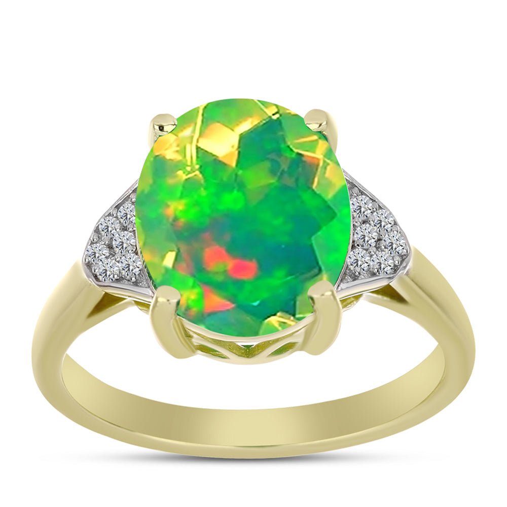 Inel din Argint 925 Placat cu Aur ( 3.08 grame ) cu Opal Verde Etiopian Lega Dembi și Topaz Alb 2.59 Carate 3 