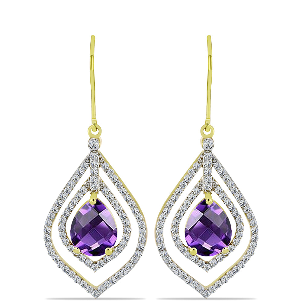 Cercei din Argint 925 Placat cu Aur ( 3.91 grame ) cu Ametist Marocan și Topaz Alb 5.95 Carate