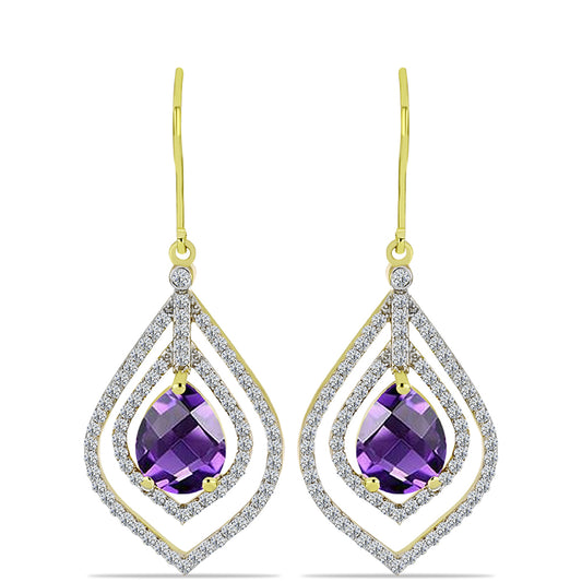 Cercei din Argint 925 Placat cu Aur ( 3.91 grame ) cu Ametist Marocan și Topaz Alb 5.95 Carate