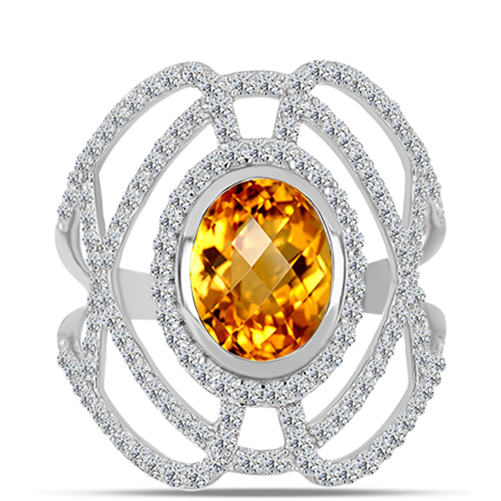 Inel din Argint 925 ( 4.18 grame ) cu Citrin Ural și Topaz Alb 3.53 Carate 1 
