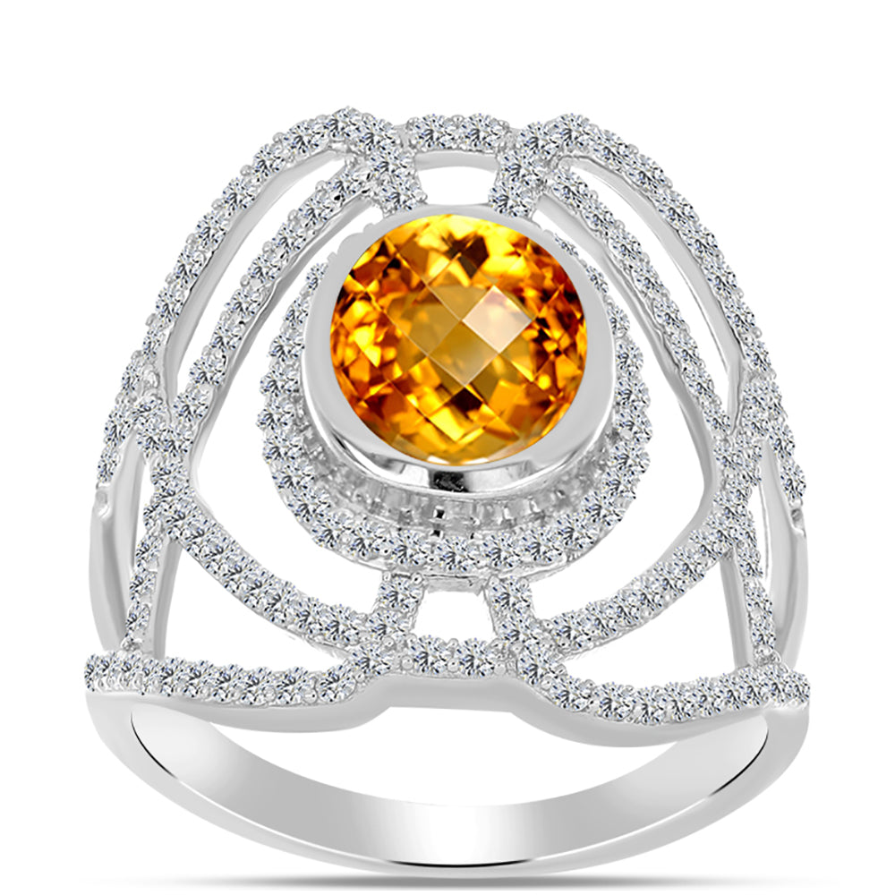 Inel din Argint 925 ( 4.18 grame ) cu Citrin Ural și Topaz Alb 3.53 Carate 3 