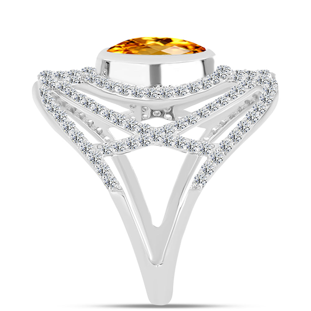 Inel din Argint 925 ( 4.18 grame ) cu Citrin Ural și Topaz Alb 3.53 Carate 4 