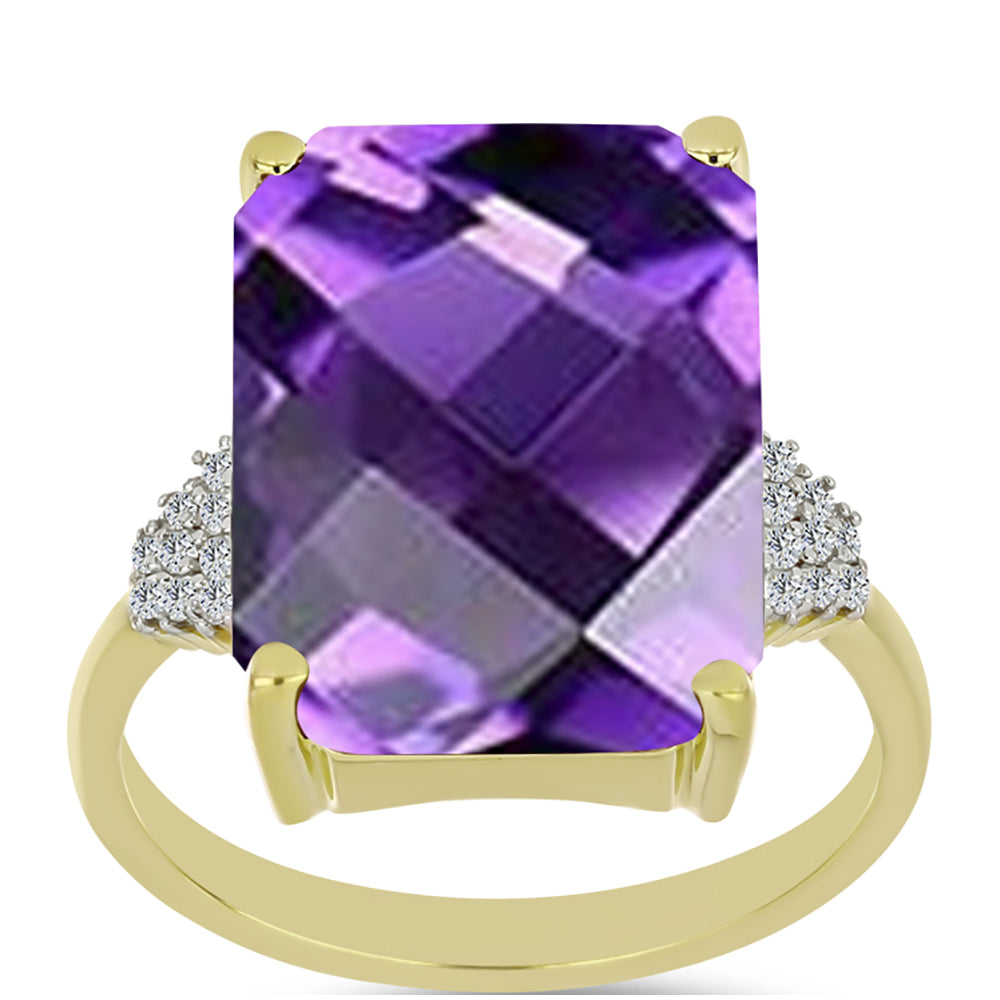 Inel din Argint 925 Placat cu Aur ( 3.7 grame ) cu Ametist Marocan și Topaz Alb 13.26 Carate 3 