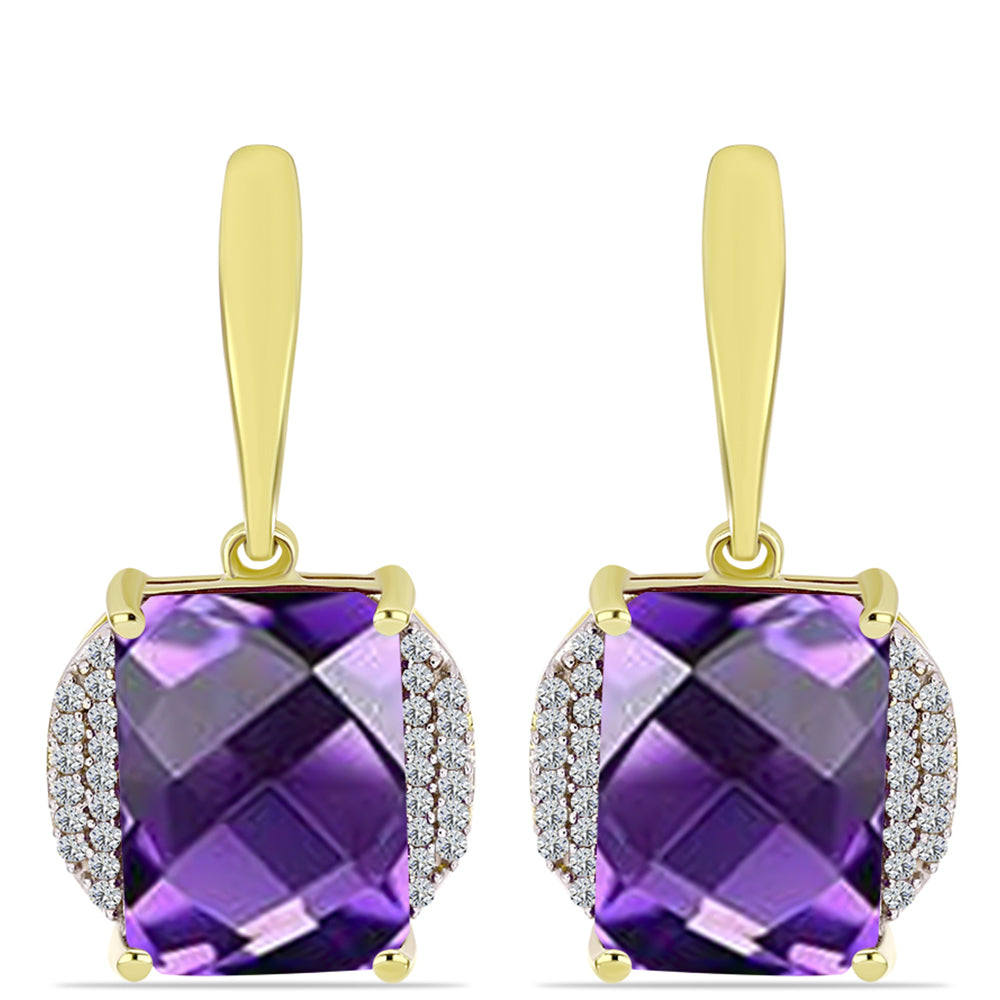 Cercei din Argint 925 Placat cu Aur ( 4.48 grame ) cu Ametist Marocan și Topaz Alb 13.9 Carate