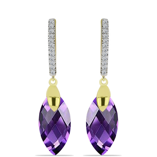 Cercei din Argint 925 Placat cu Aur ( 3.47 grame ) cu Ametist Marocan și Topaz Alb 10.66 Carate