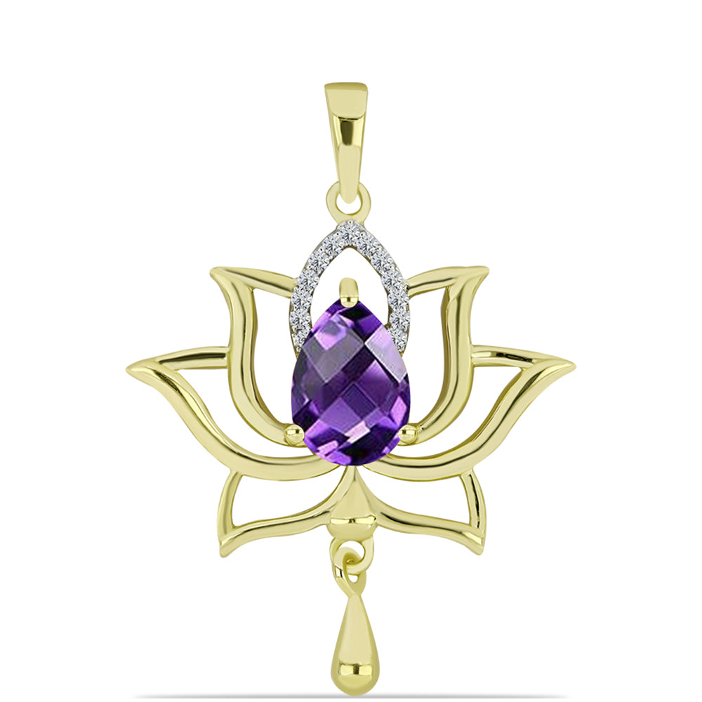 Pandantiv din Argint 925 Placat cu Aur ( 2.71 grame ) cu Ametist Marocan și Topaz Alb 1.83 Carate