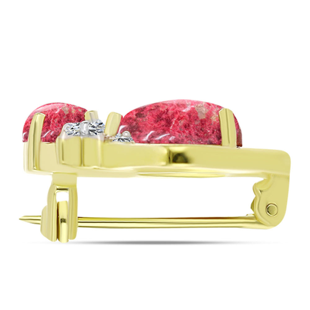 Broşă din Argint 925 Placat cu Aur ( 3.3 grame ) cu Thulit și Topaz Alb 3.5 Carate