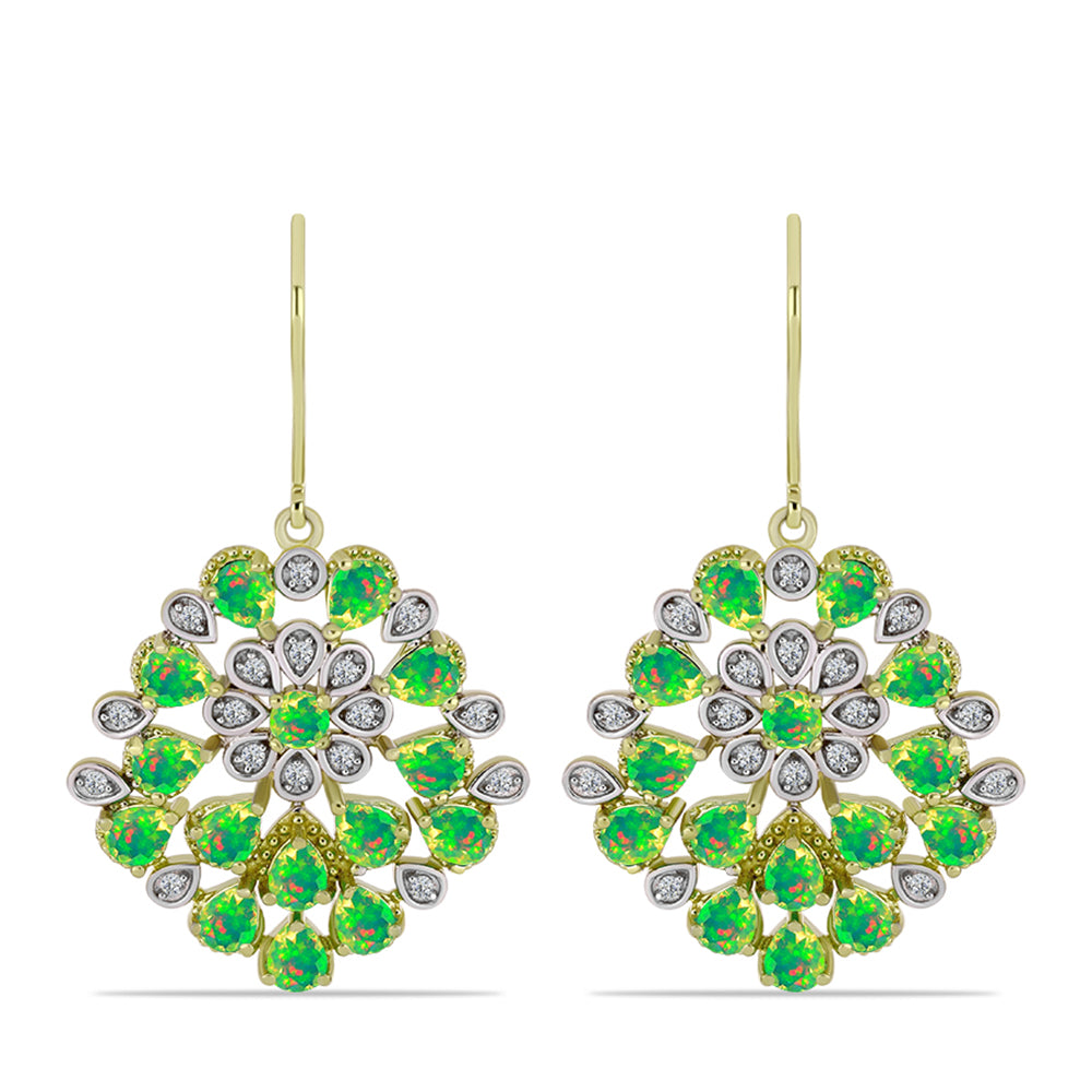 Cercei din Argint 925 Placat cu Aur ( 5.7 grame ) cu Opal Verde Etiopian Lega Dembi și Topaz Alb 3.05 Carate