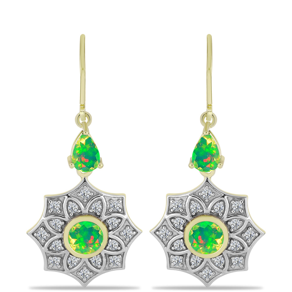 Cercei din Argint 925 Placat cu Aur ( 4.63 grame ) cu Opal Verde Etiopian Lega Dembi și Topaz Alb 1.64 Carate 1 