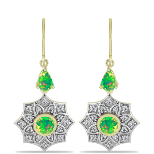 Cercei din Argint 925 Placat cu Aur ( 4.63 grame ) cu Opal Verde Etiopian Lega Dembi și Topaz Alb 1.64 Carate