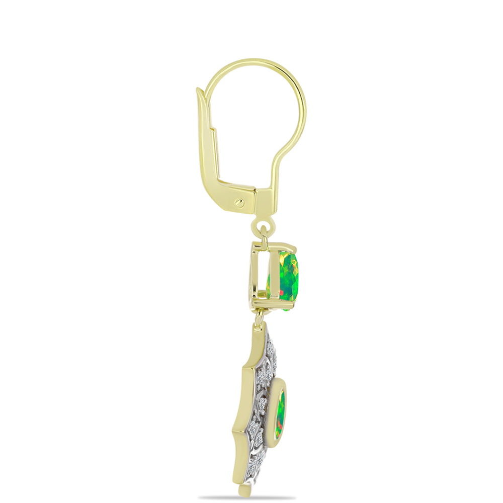 Cercei din Argint 925 Placat cu Aur ( 4.63 grame ) cu Opal Verde Etiopian Lega Dembi și Topaz Alb 1.64 Carate