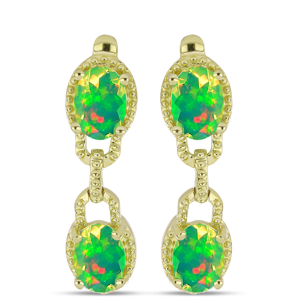 Cercei din Argint 925 Placat cu Aur ( 4.45 grame ) cu Opal Verde Etiopian Lega Dembi 1.89 Carate 1 