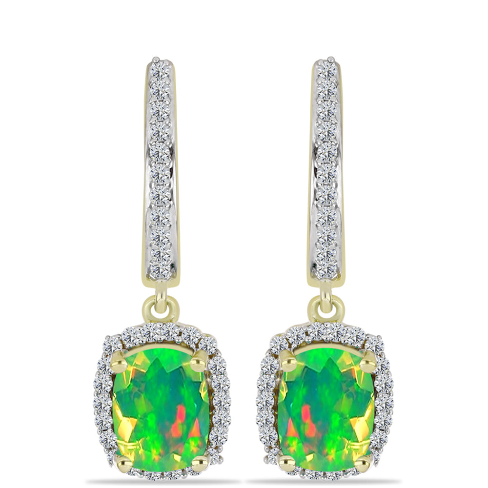 Cercei din Argint 925 Placat cu Aur ( 4.01 grame ) cu Opal Verde Etiopian Lega Dembi și Topaz Alb 2.19 Carate 1 