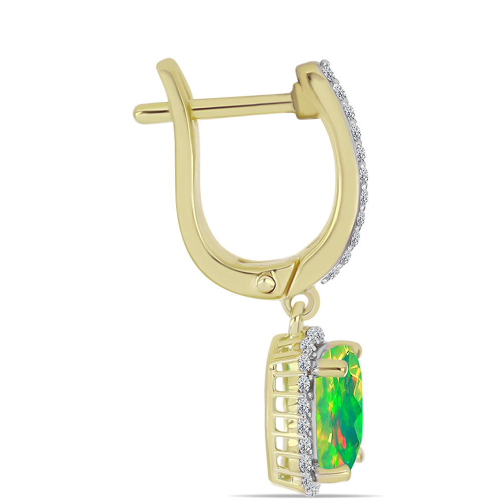 Cercei din Argint 925 Placat cu Aur ( 4.01 grame ) cu Opal Verde Etiopian Lega Dembi și Topaz Alb 2.19 Carate 2 