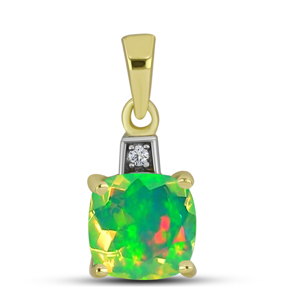 Pandantiv din Argint 925 Placat cu Aur ( 0.82 grame ) cu Opal Verde Etiopian Lega Dembi și Topaz Alb 0.85 Carate 1 
