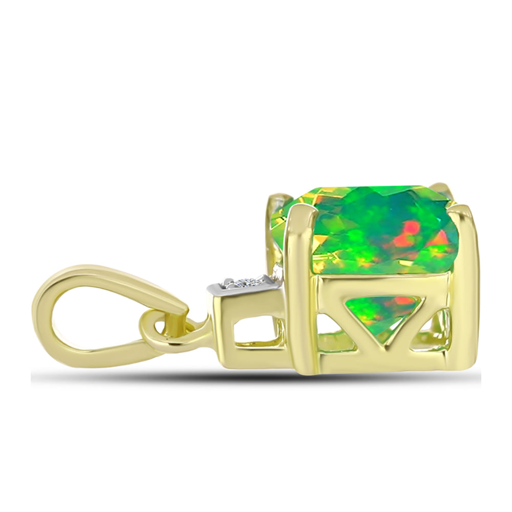 Pandantiv din Argint 925 Placat cu Aur ( 0.82 grame ) cu Opal Verde Etiopian Lega Dembi și Topaz Alb 0.85 Carate 2 