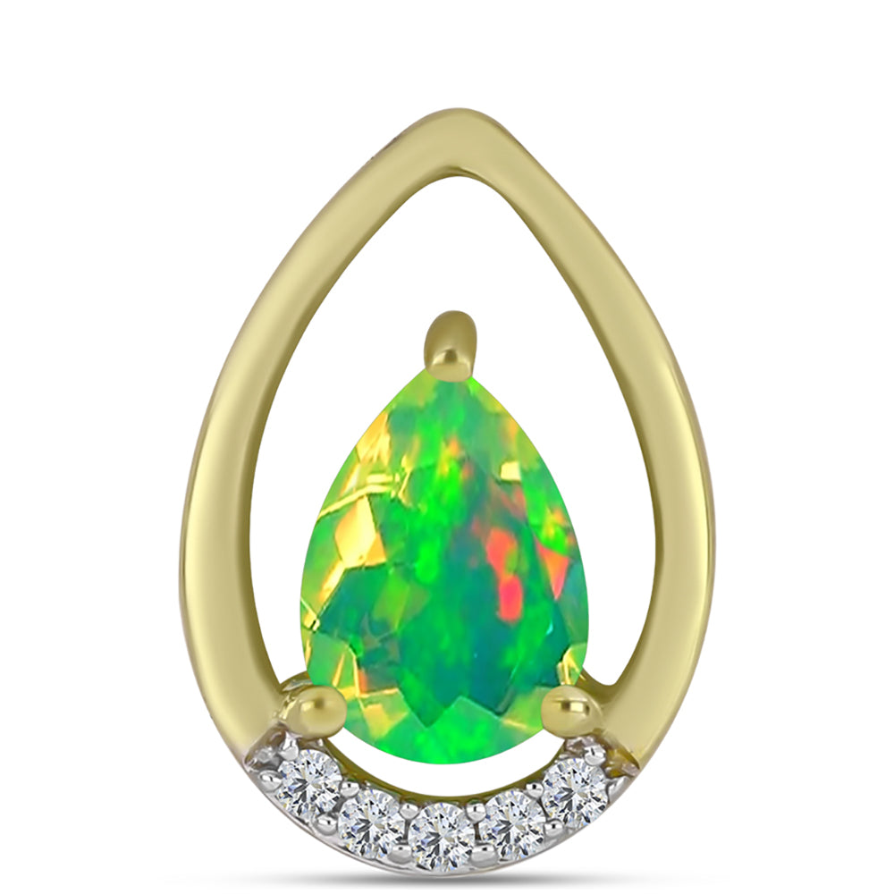 Pandantiv din Argint 925 Placat cu Aur ( 0.95 grame ) cu Opal Verde Etiopian Lega Dembi și Topaz Alb 0.45 Carate 1 