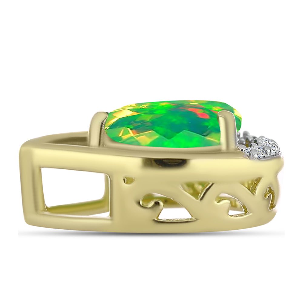 Pandantiv din Argint 925 Placat cu Aur ( 0.95 grame ) cu Opal Verde Etiopian Lega Dembi și Topaz Alb 0.45 Carate