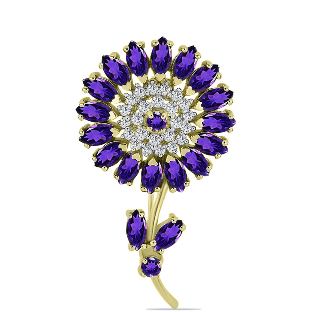 Broşă din Argint 925 Placat cu Aur ( 6.01 grame ) cu Ametist Marocan și Topaz Alb 4.72 Carate 1 