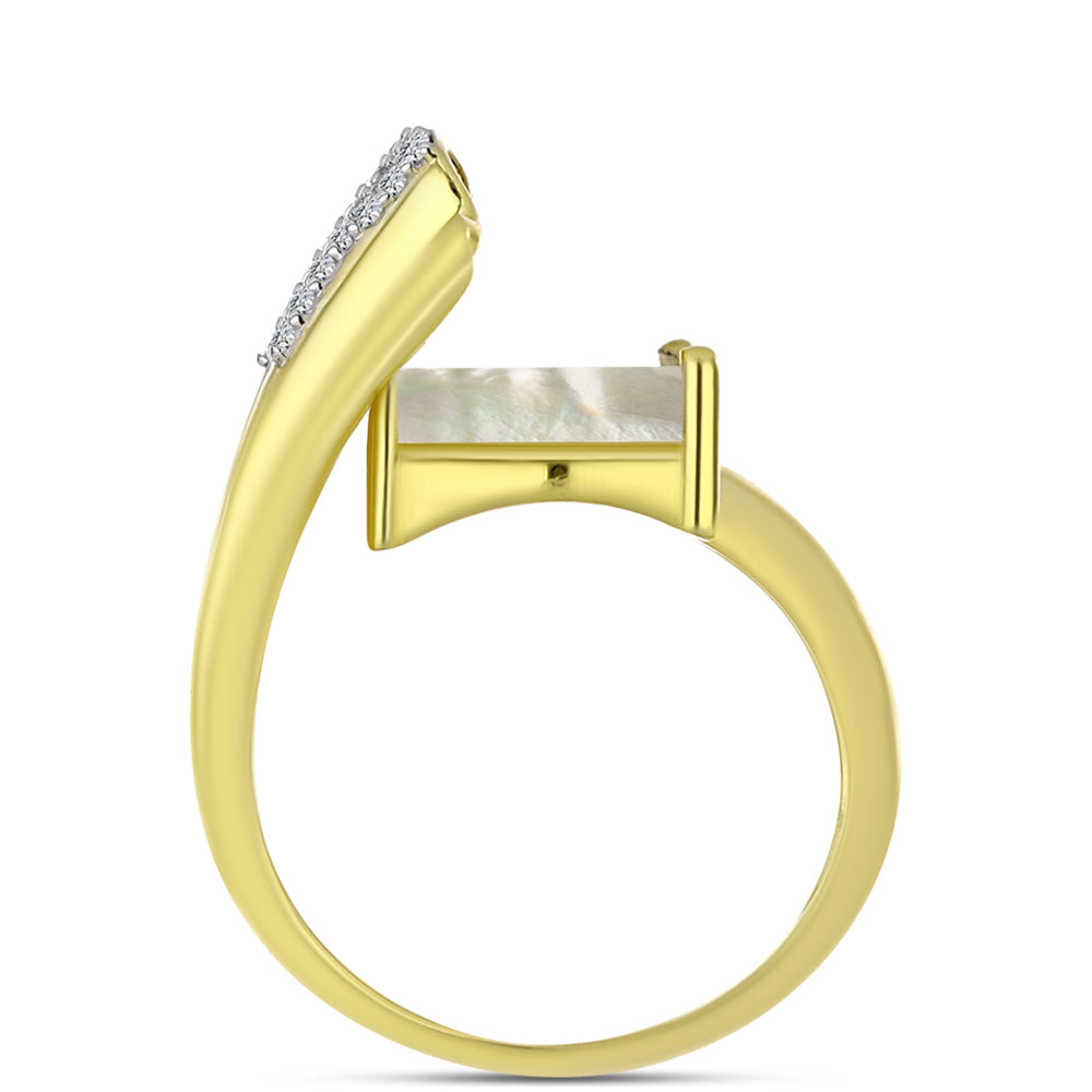 Inel din Argint 925 Placat cu Aur ( 4 grame ) cu Sidef și Topaz Alb 3.28 Carate