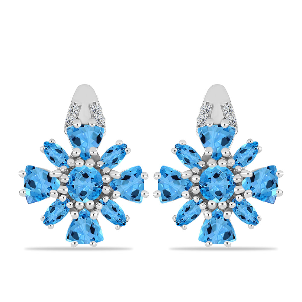 Cercei din Argint 925 ( 4.98 grame ) cu Topaz Swiss Blue și Topaz Alb 3.43 Carate