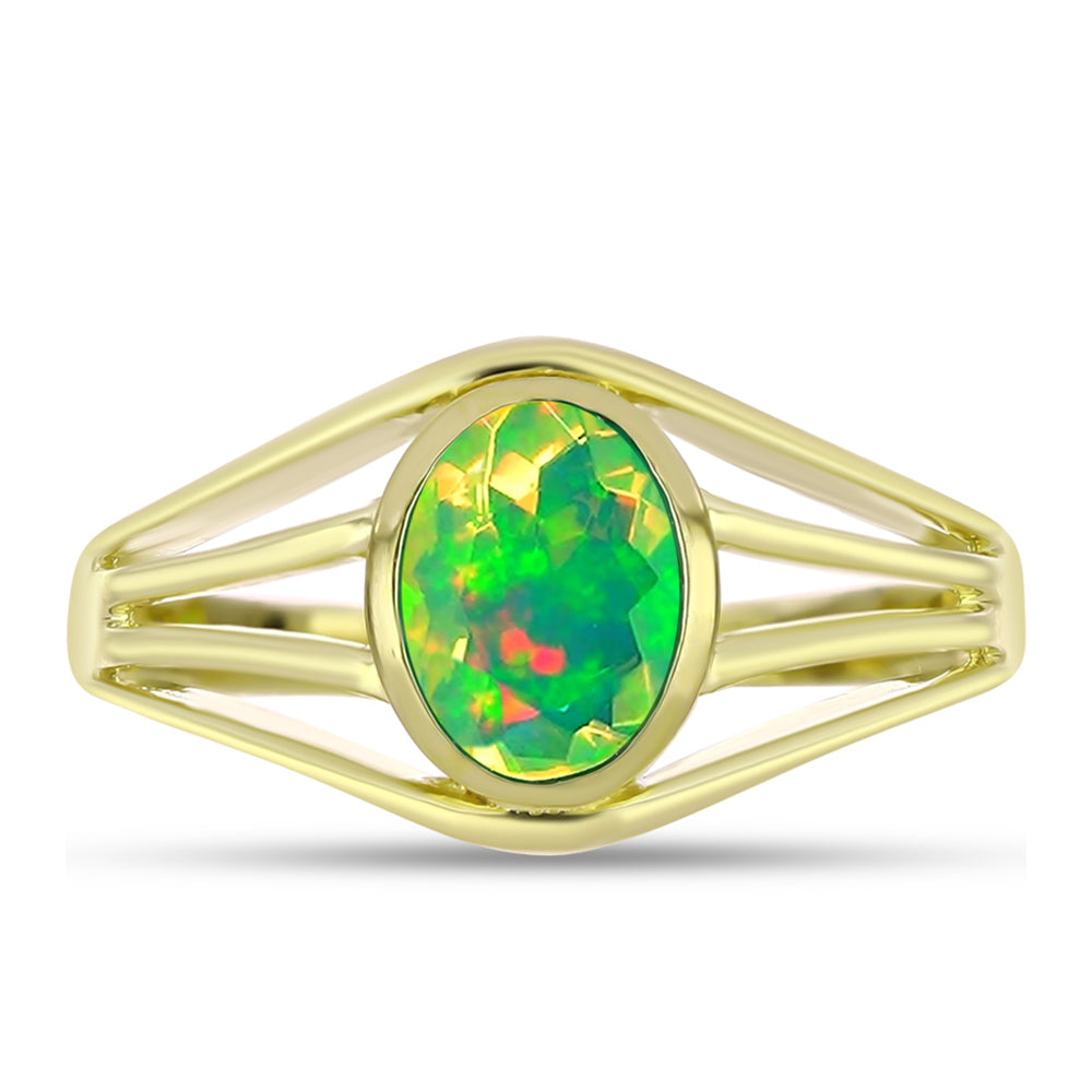 Inel din Argint 925 Placat cu Aur ( 3.33 grame ) cu Opal Verde Etiopian Lega Dembi 0.72 Carate 1 