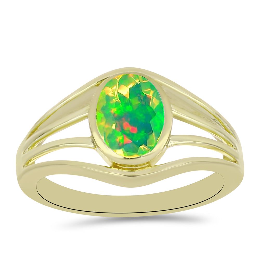 Inel din Argint 925 Placat cu Aur ( 3.33 grame ) cu Opal Verde Etiopian Lega Dembi 0.72 Carate