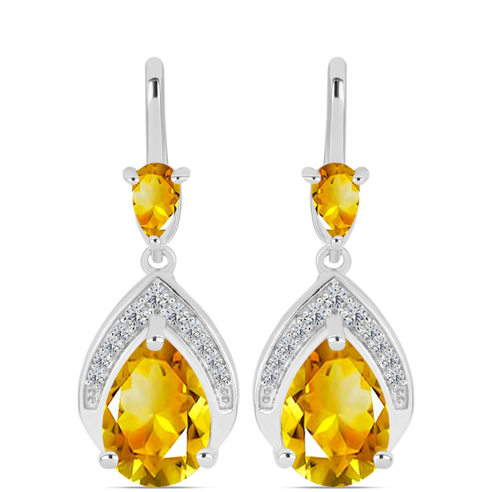 Cercei din Argint 925 ( 4.38 grame ) cu Citrin Ural și Topaz Alb 3.8 Carate