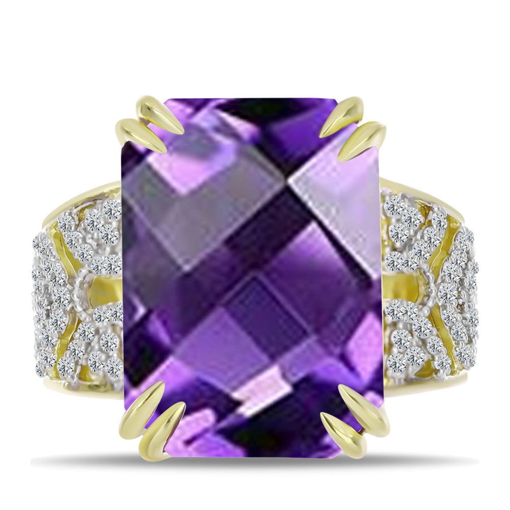 Inel din Argint 925 Placat cu Aur ( 5.03 grame ) cu Ametist Marocan și Topaz Alb 13.64 Carate 1 