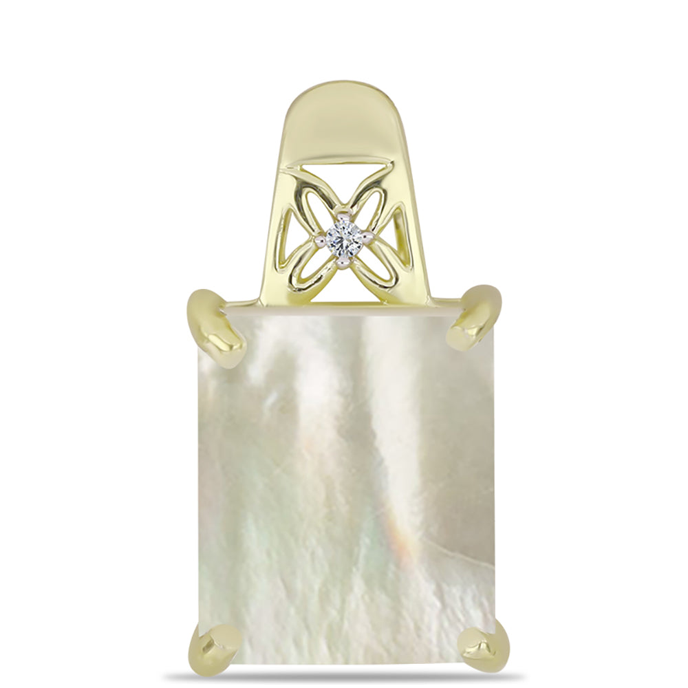 Pandantiv din Argint 925 Placat cu Aur ( 1.1 grame ) cu Sidef și Topaz Alb 3.96 Carate 1 