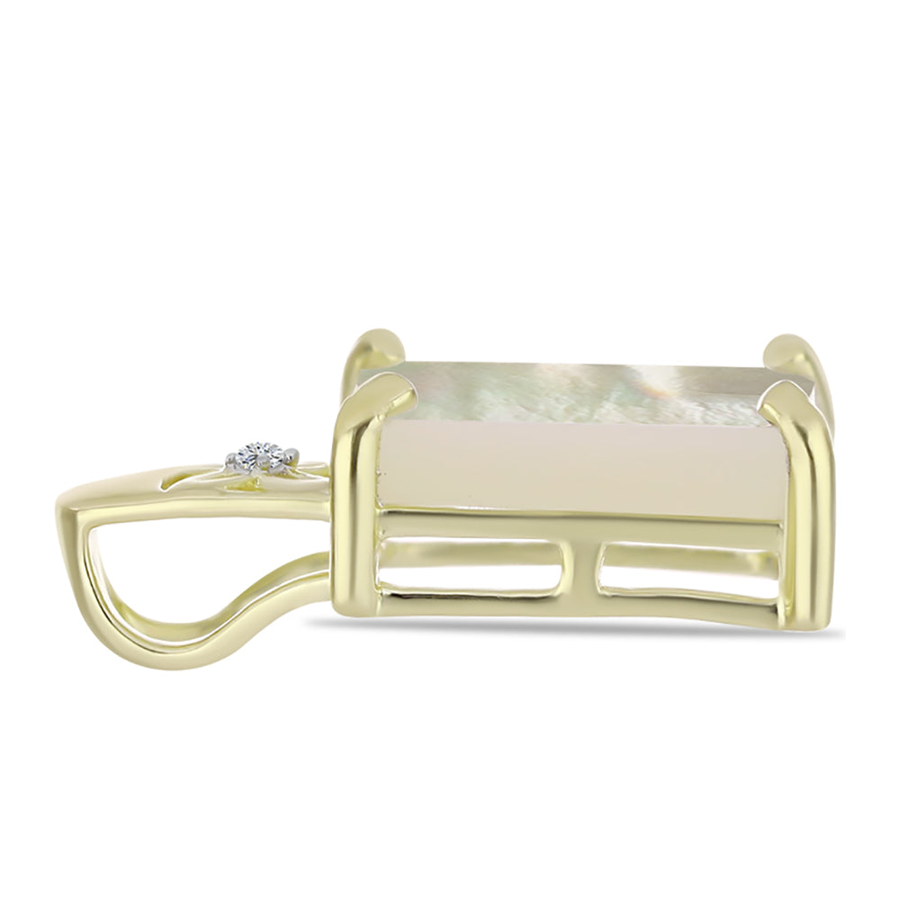 Pandantiv din Argint 925 Placat cu Aur ( 1.1 grame ) cu Sidef și Topaz Alb 3.96 Carate
