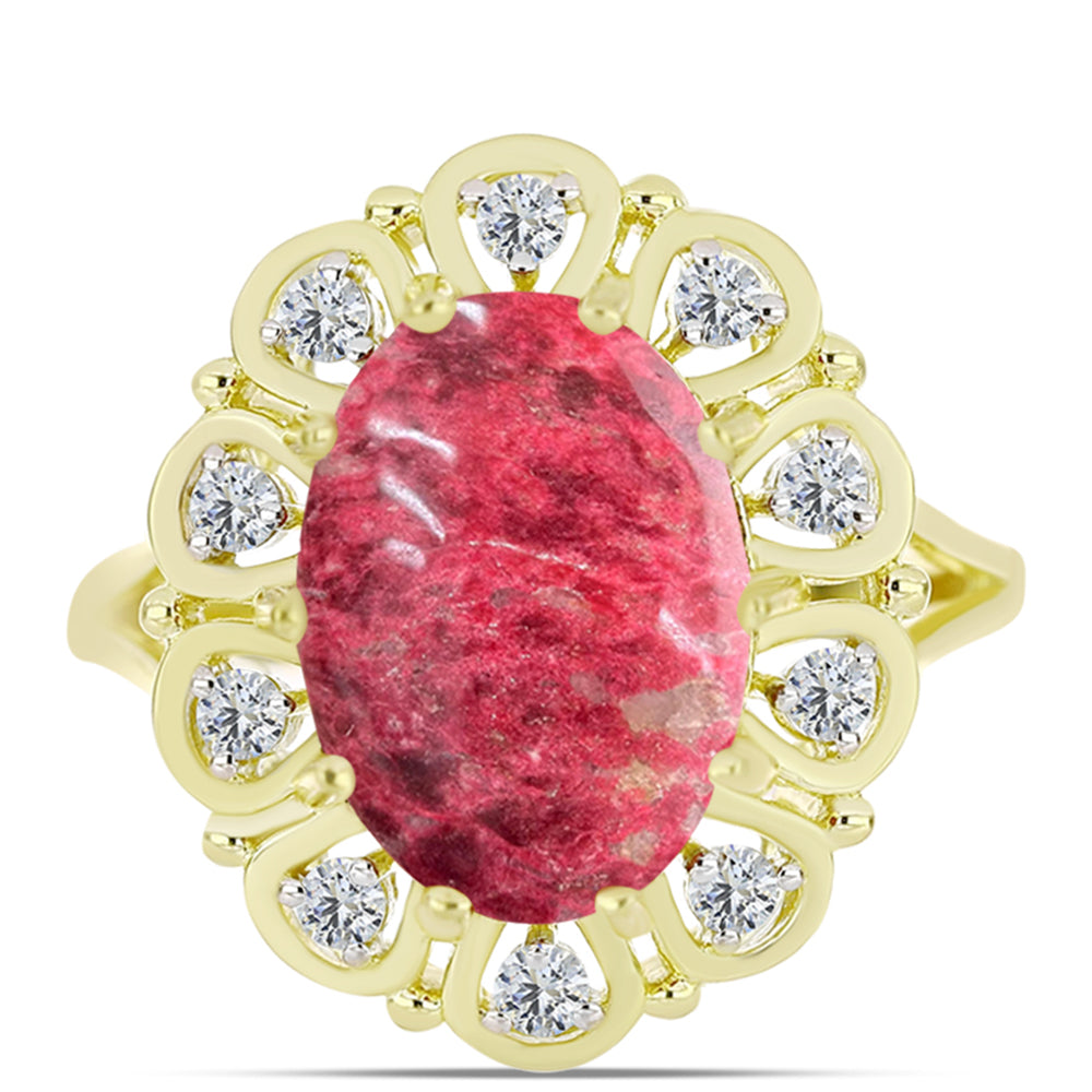 Inel din Argint 925 Placat cu Aur ( 4.27 grame ) cu Thulit și Topaz Alb 7.17 Carate