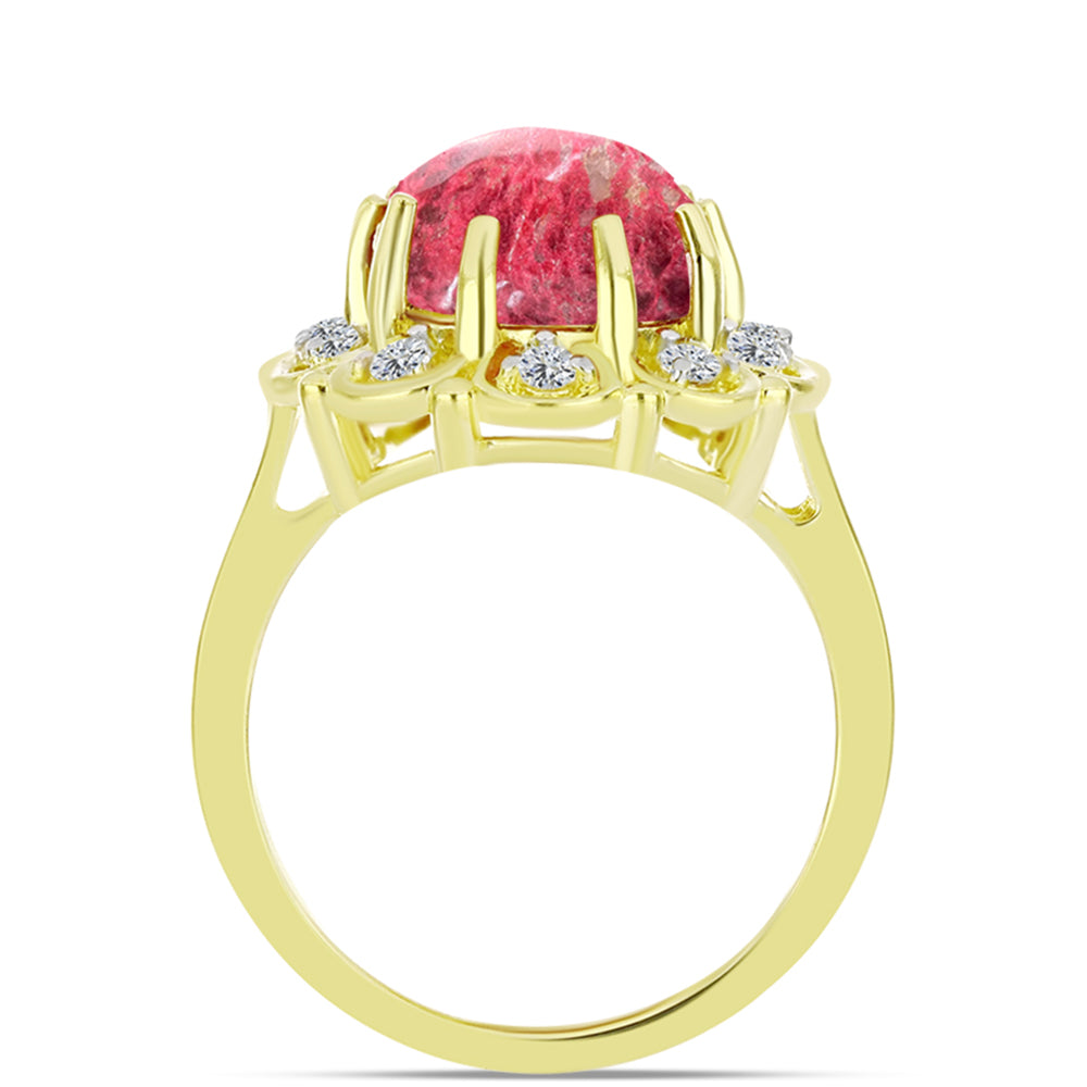 Inel din Argint 925 Placat cu Aur ( 4.27 grame ) cu Thulit și Topaz Alb 7.17 Carate 2 
