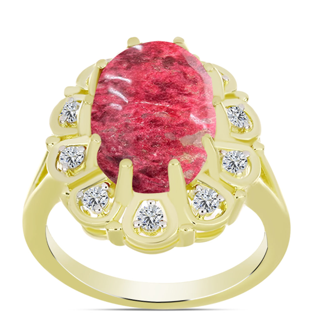 Inel din Argint 925 Placat cu Aur ( 4.27 grame ) cu Thulit și Topaz Alb 7.17 Carate 3 