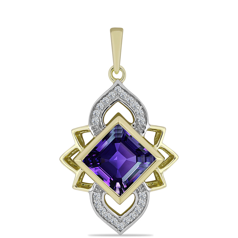 Pandantiv din Argint 925 Placat cu Aur ( 2.93 grame ) cu Ametist Marocan și Topaz Alb 2.7 Carate 1 