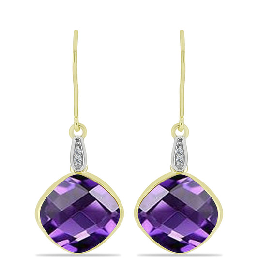 Cercei din Argint 925 Placat cu Aur ( 1.69 grame ) cu Ametist Marocan și Topaz Alb 12.55 Carate