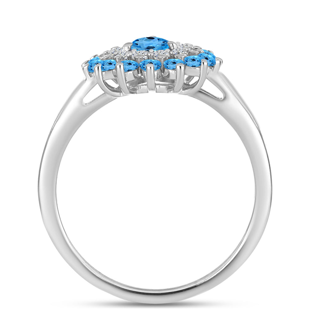 Inel din Argint 925 ( 3.18 grame ) cu Topaz Swiss Blue și Topaz Alb 1.43 Carate 2 