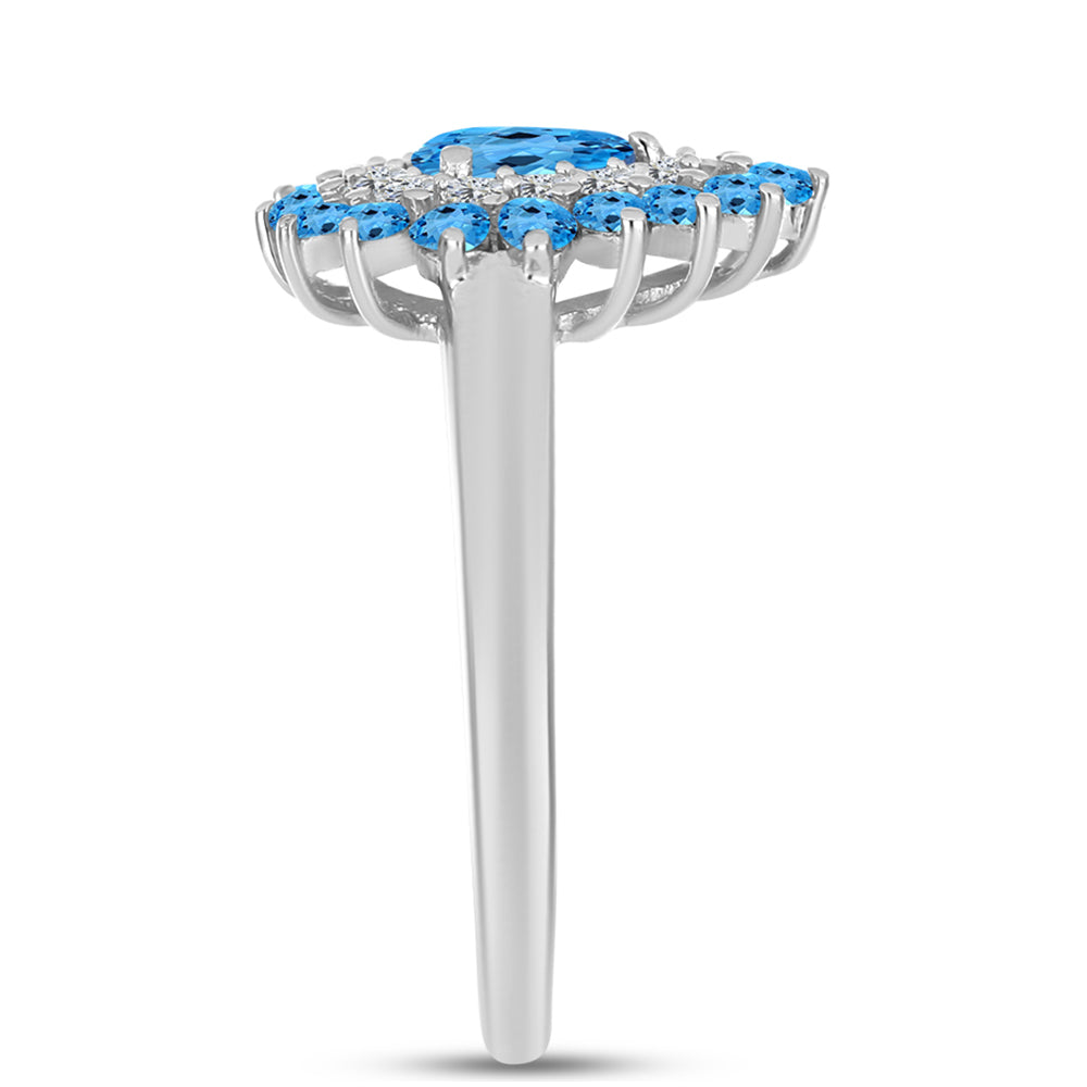 Inel din Argint 925 ( 3.18 grame ) cu Topaz Swiss Blue și Topaz Alb 1.43 Carate 4 