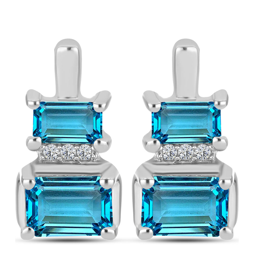 Cercei din Argint 925 ( 3.52 grame ) cu Topaz Swiss Blue și Topaz Alb 2.01 Carate 1 