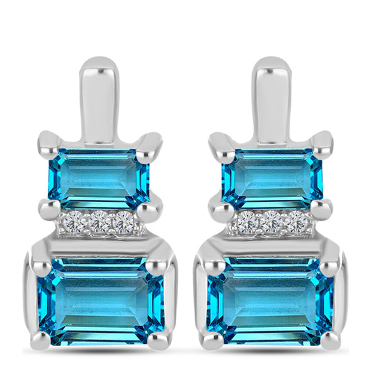 Cercei din Argint 925 ( 3.52 grame ) cu Topaz Swiss Blue și Topaz Alb 2.01 Carate