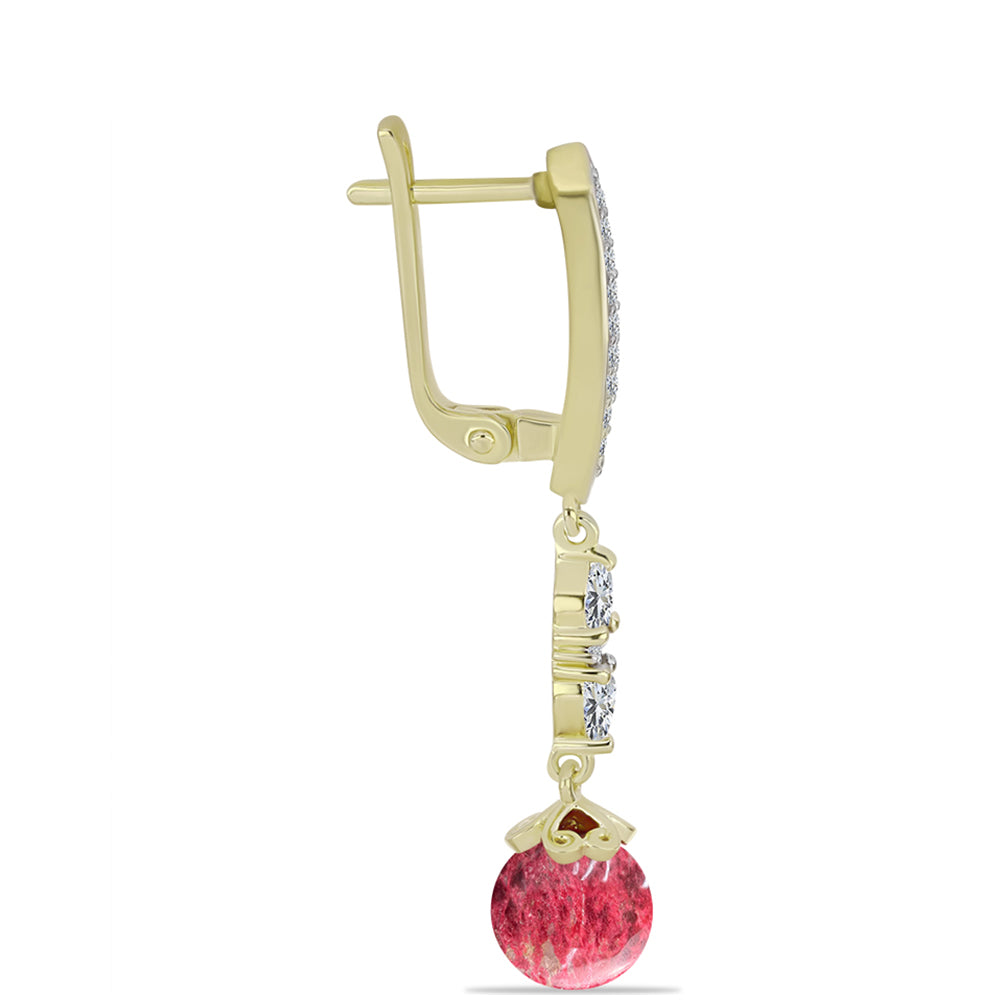 Cercei din Argint 925 Placat cu Aur ( 4.68 grame ) cu Thulit și Topaz Alb 10.58 Carate 2 