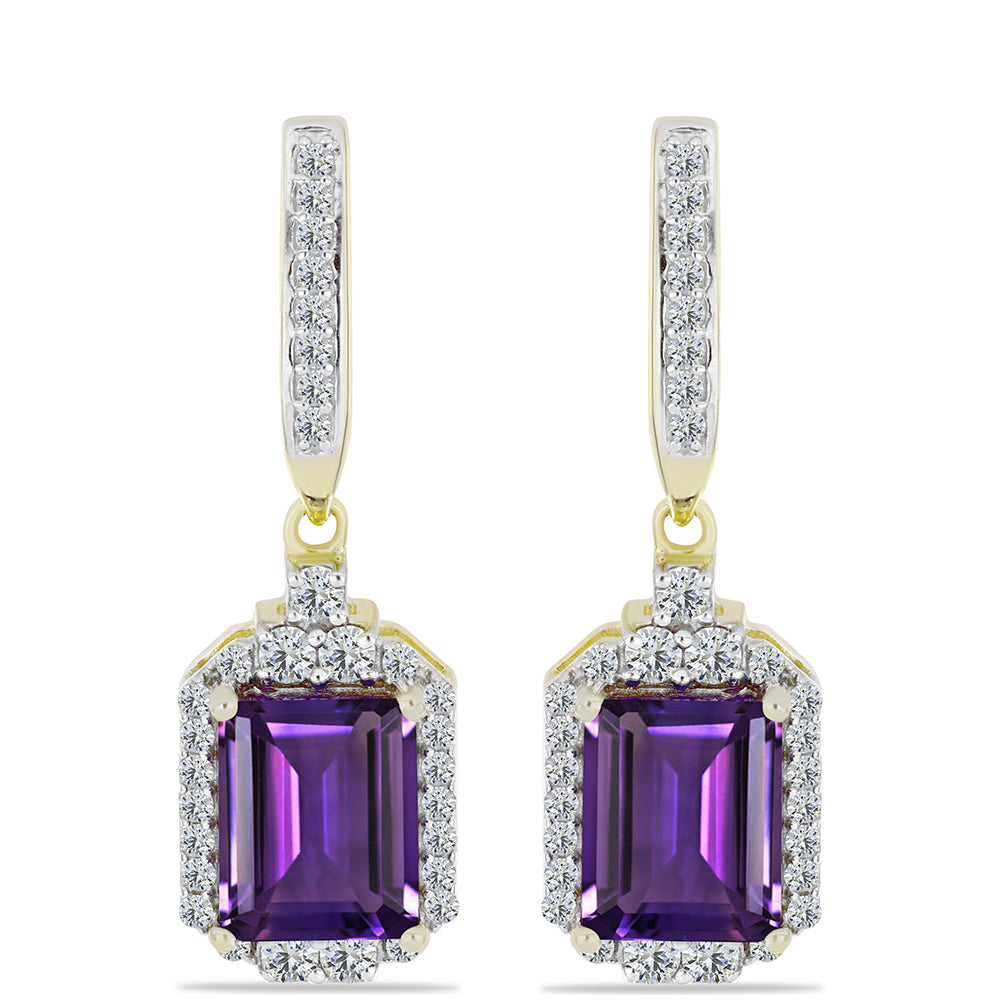 Cercei din Argint 925 Placat cu Aur ( 3.89 grame ) cu Ametist Marocan și Topaz Alb 5.56 Carate