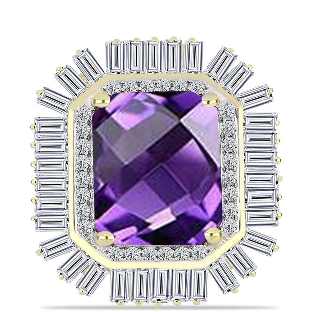 Inel din Argint 925 Placat cu Aur ( 3.51 grame ) cu Ametist Marocan și Zircon Alb 7.81 Carate 1 