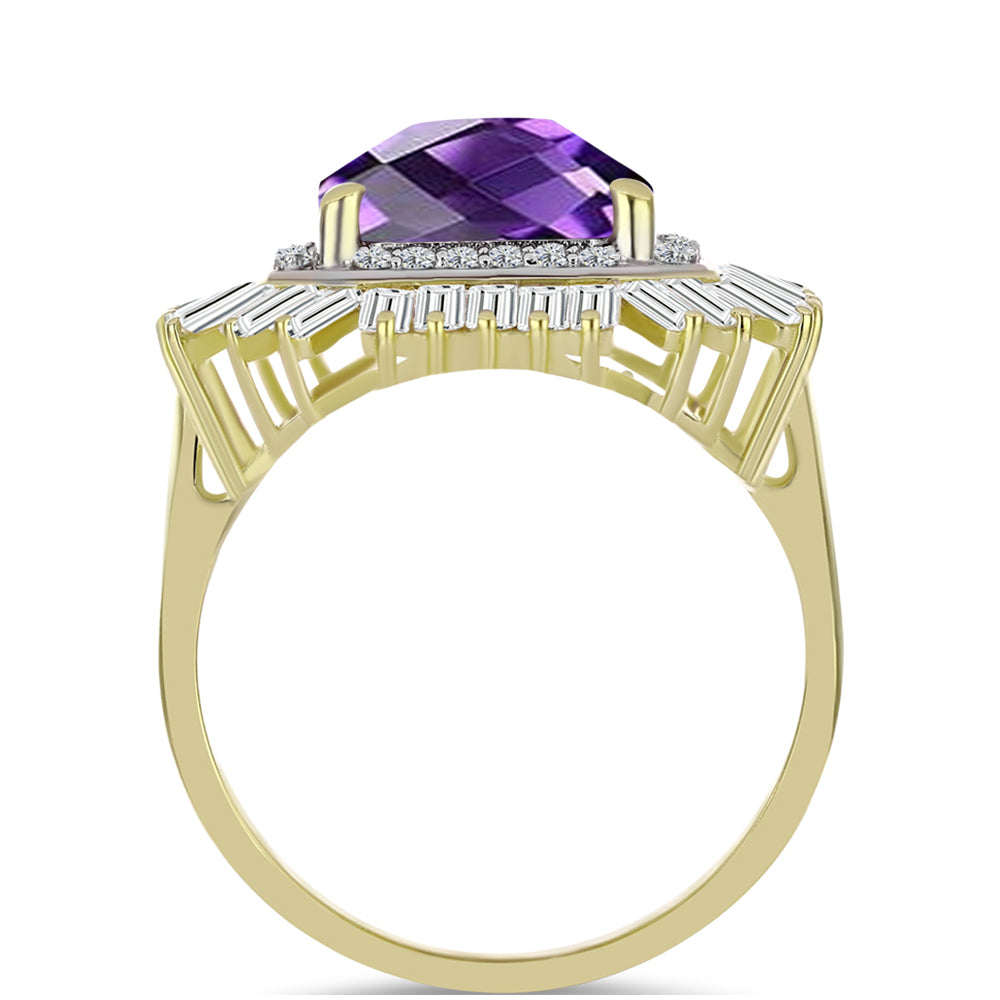 Inel din Argint 925 Placat cu Aur ( 3.51 grame ) cu Ametist Marocan și Zircon Alb 7.81 Carate 2 