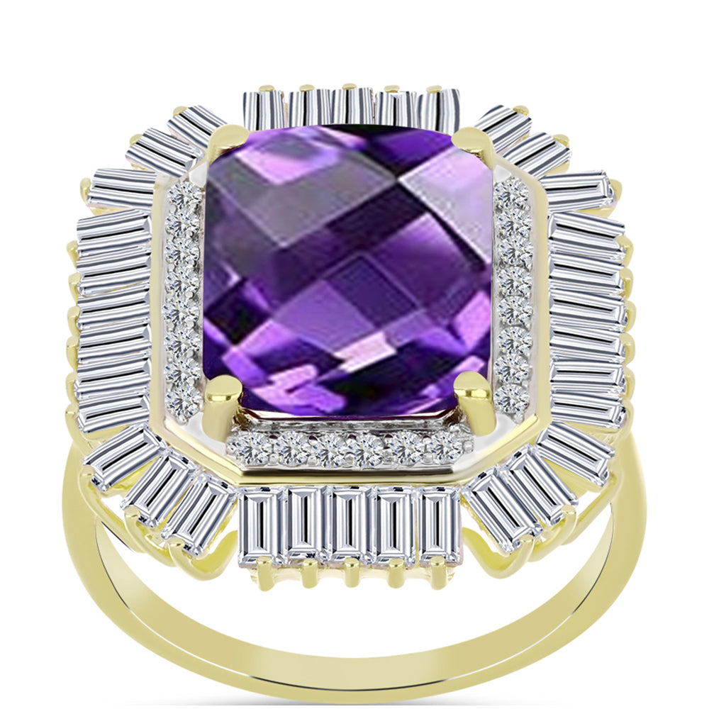 Inel din Argint 925 Placat cu Aur ( 3.51 grame ) cu Ametist Marocan și Zircon Alb 7.81 Carate 3 